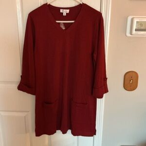 Denim & Co. Red V-Neck Tunic with Pockets